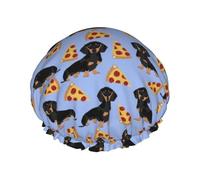 Pizza Food Dachshund Dog Cute,Shower Cap Nightcap Double Layer Waterproof Elastic Bath Cap Reusable Hair Cap