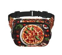 Pizza Food Print Square Waist Purse Double Layer Fanny BagTrendy Travel Waist Bag for Men and Women, Black, One Size