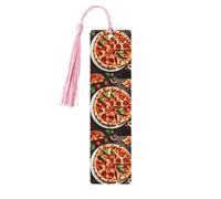 Pizza Food Print Wooden Bookmarks with Tassels, Wood Book Markers for Book Lovers, Teachers & Present