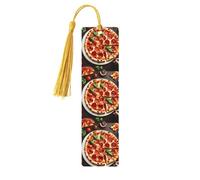 Pizza Food Print Wooden Bookmarks with Tassels, Wood Book Markers for Book Lovers, Teachers & Present