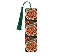 Pizza Food Print Wooden Bookmarks with Tassels, Wood Book Markers for Book Lovers, Teachers & Present