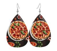 Pizza Food Printed Teardrop Leather Earrings, Fashion Water Drop Dangle Accessory for Holiday Party