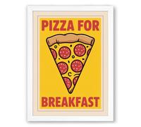 Pizza for Breakfast Modern Framed Wall Art Print A4 (29.7×21cm) White, Wall Decor for Living Room, Bedroom, Office & Home, Ready to Hang, Art Gift