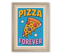 Pizza Forever Retro Framed Wall Art Print A1 (84.1×59.4cm) Oak, Wall Decor for Living Room, Bedroom, Office & Home, Ready to Hang, Art Gift