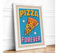 Pizza Forever Retro Framed Wall Art Print A2 (59.4×42cm) White, Wall Decor for Living Room, Bedroom, Office & Home, Ready to Hang, Art Gift
