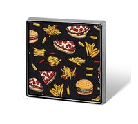 Pizza French Fries Burger Novelty Brooches & Pins Square Personalised Metal Lapel Badge with Butterfly Clutch Clasp
