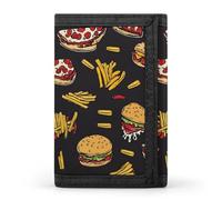 Pizza French Fries Burger Trifold Men's Wallets with 8 Card Slots & Key Hook Slim Travel Purse Money Clip