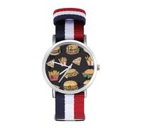 Pizza French Fries Hamburgers Wrist Watches with Scale for Men Women Casual Braided Strap Easy Reader for Work Workout