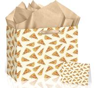 Pizza Gift Bag Pizza Party Decorations Italy Birthday Gift Wrapping Paper Bag with Handle Card Tissue Paper Italian Pepperoni Slices Party Favors Bag for Boys Girls Festival Night BBQ Party Supplies