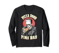 Pizza Good Fire Bad Funny Frankenstein Halloween Slice Chef Long Sleeve T-Shirt