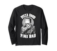 Pizza Good Fire Bad Funny Frankenstein Halloween Slice Chef Long Sleeve T-Shirt