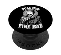 Pizza Good Fire Bad Funny Frankenstein Halloween Slice Chef PopSockets Adhesive PopGrip
