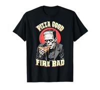 Pizza Good Fire Bad Funny Frankenstein Halloween Slice Chef T-Shirt