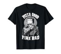Pizza Good Fire Bad Funny Frankenstein Halloween Slice Chef T-Shirt