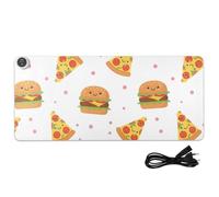 Pizza Hamburger White Print Heated Desk Mat Large Heated Desk Blotter with 3 Heating Levels PU Leather Keyboard Pad for Home Decor, 31.5x13in