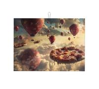 Pizza In The Sky - Kitchen Drying Mats for Dishes Washable Absorbent Dish Draining Mat Heat Resistant Drying Pad for Countertop 18 x 24 in