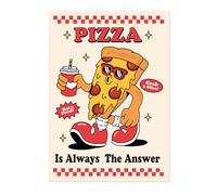 Pizza Is Always The Answer Kitchen Wall Art, Modern Food Poster, Cartoon Mascot Prints, Kitchen Typographic Home Decor, A5 (Print Only) - 21x14.8cm