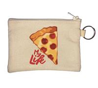 Pizza is My Life Key Chain Coin Purse Beige