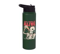 Pizza Keeps Me Alive Funny Foodie Skeleton Retro EduEly Stainless Steel Insulated Water Bottle
