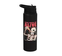 Pizza Keeps Me Alive Funny Foodie Skeleton Retro EduEly Stainless Steel Insulated Water Bottle