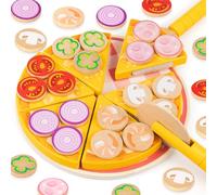 Pizza Kitchen Play Set, Pizza Party Food toy, Role Play pizza Toy for Toddler and Children, Pretend Play Pizza, Toy Food for Children Kitchen, Wooden Pizza Play Food Set, Gift for kids 3+ Year Old