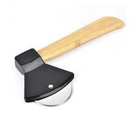 Pizza Knife, 430 Steel PP Bamboo Handle Ergonomically Round Axe Pizza Cutter for Home Restaurants, Pizza Slicer Rolling Cutter for Pies, Cookies, Bread, Cakes(Black)