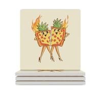 Pizza Lady Square Ceramic Coaster Set with Non-Slip Cork Base Drink Coasters Tabletop Protection for Home Kitchen Bar