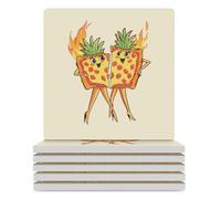 Pizza Lady Square Ceramic Coaster Set with Non-Slip Cork Base Drink Coasters Tabletop Protection for Home Kitchen Bar