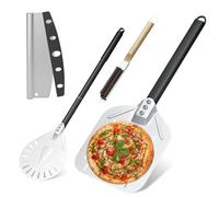 Pizza Oven Accessories, 4PCS Pizza Paddle Tool Set, 12 Inch Perforated Pizza Peel, 9 Inch Pizza Turning Peel with Detachable Long Handle, Pizza Oven Brush with Scraper for Homemade Pizza and Baking