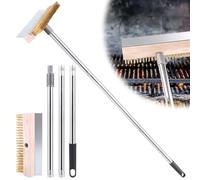 Pizza Oven Brush 120 cm, Pizza Stone Brush with Steel Scraper, Removable Long Aluminium Handle, Pizza Oven Scraper with Brass Brush, for Home Kitchen, Outdoor, Commercial Cooking Utensils