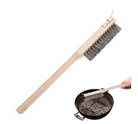 Pizza Oven Brush, Copper Wire Pizza Stone Cleaning Brush with Scraper, Barbecue Oven BBQ Grill Cleaning Tool with Wood Handle, Kitchen Pizza Oven Accessories