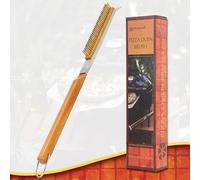 Pizza Oven Brush, Copper Wire Pizza Stone Cleaning Brush with Scraper, BBQ Cleaning Tool with Wooden Handle, Kitchen Pizza Oven Accessories