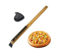 Pizza Oven Brush Stainless Wire Pizza Stone Cleaning Brush With Scraper Barbecue Grill Cleaning Tool With Wood Handle Oven Scraper Long Handle Stone Barbecue Grill Tools