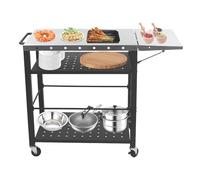 Pizza Oven Table, Foldable Stainless Steel Grill Cart with Tiered Shelves and Wheels, Outdoor Trolley, 4-Tier Design, Durable and Portable for BBQ, 80 x 50 x 83cm