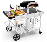 Pizza Oven Table Grill Cart with Pizza Topping Station Movable Food and Prep Workcart Outdoor Grill Table Stand for Ninja Woodfire Blackstone Griddle Cuisinart etc Grill
