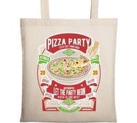 Pizza Party Lets Eat Together Let The Party Begin Natural Ecological Cotton Tote Bag Beige