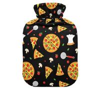 Pizza Party Tomato Black Pattern Hot Water Bottle with Cover for Pain Relief Feet and Bed Warmer for Neck, 2L