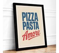 Pizza Pasta Amore Vintage Framed Wall Art Print A2 (59.4×42cm) Black, Wall Decor for Living Room, Bedroom, Office & Home, Ready to Hang, Art Gift