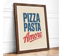 Pizza Pasta Amore Vintage Framed Wall Art Print A3 (42×29.7cm) Walnut, Wall Decor for Living Room, Bedroom, Office & Home, Ready to Hang, Art Gift