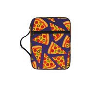 Pizza Pattern Bible Cover Case with Handle, Water-Resistant Oxford Fabric Bible Bag Organizer with Zipper Pockets for Church