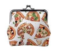 Pizza Pattern Full Double-Sided Printed Pattern Women's and Girls' Fashionable Leather Kiss Lock Coin Purse Card Bag
