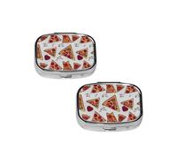 Pizza Pattern Pill Box 2 Compartment Medicine Pill Case,Travel Pill Organizer, Small Metal Pill Case Portable Pill Box, Perfects Gift for Anyone in Need