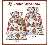 Pizza Pattern Print Drawstring Gift Reusable Bags Party Favors Holiday Birthday Eco-Friendly Pouches