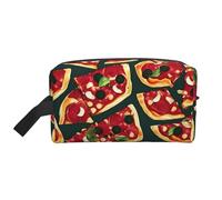 Pizza Pattern Print Portable Travel Toiletry Storage Bag Large Capacity 600D Polyester Cosmetic Storage Bag