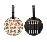 Pizza Pattern Printed Golf Tee Holder Fits 5 Tees, Black PU Leather
