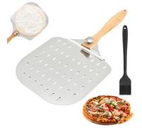 Pizza Peel 12 inch, Aluminum Pizza Spatula with Wooden Handle, Professional Perforated Pizza Peel for Outdoor Pizza Oven Accessories, with 1 Brush