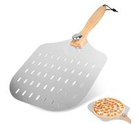 Pizza Peel 12 inch, Pizza Paddle with Wood Long Handle & Holes Pizzas Turning Peel, Metal Oven Tools for Baking Pizzas and Breads, 31x63 cm