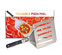Pizza Peel with Foldable Aluminium Pizza Paddle 8' x 13'', Lightweight Stainless Steel Baking Tool for Pizza, Bread and Cake Transfer, Designed for Both Outdoor and Indoor Pizza Oven