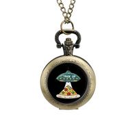 Pizza Pick Up Vintage Pocket Watch with Chain Arabic Numerals Scale Quartz Pocket Watches Gifts for Men Women