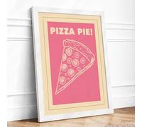 Pizza Pie Retro Framed Wall Art Print A4 (29.7×21cm) White, Wall Decor for Living Room, Bedroom, Office & Home, Ready to Hang, Art Gift